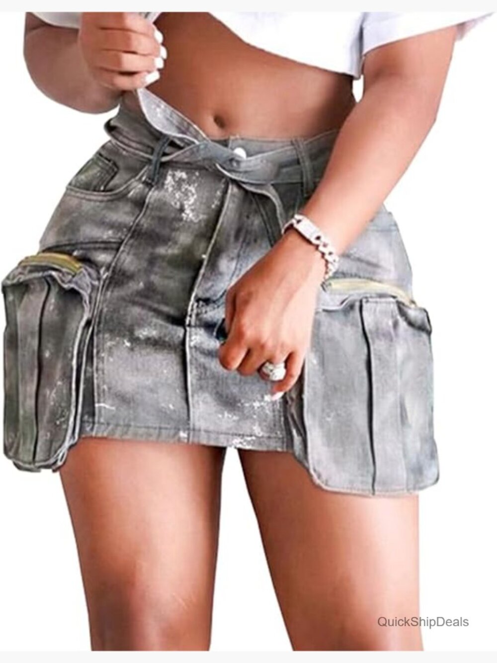 Mini Cargo Skirt with Pockets High Waist Denim Y2k